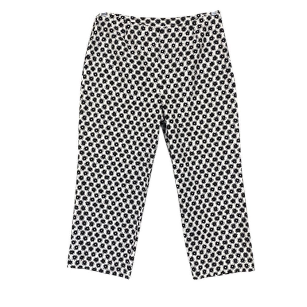 Chicos Floral Abstract Print Crop Pant Size 2 L White Black